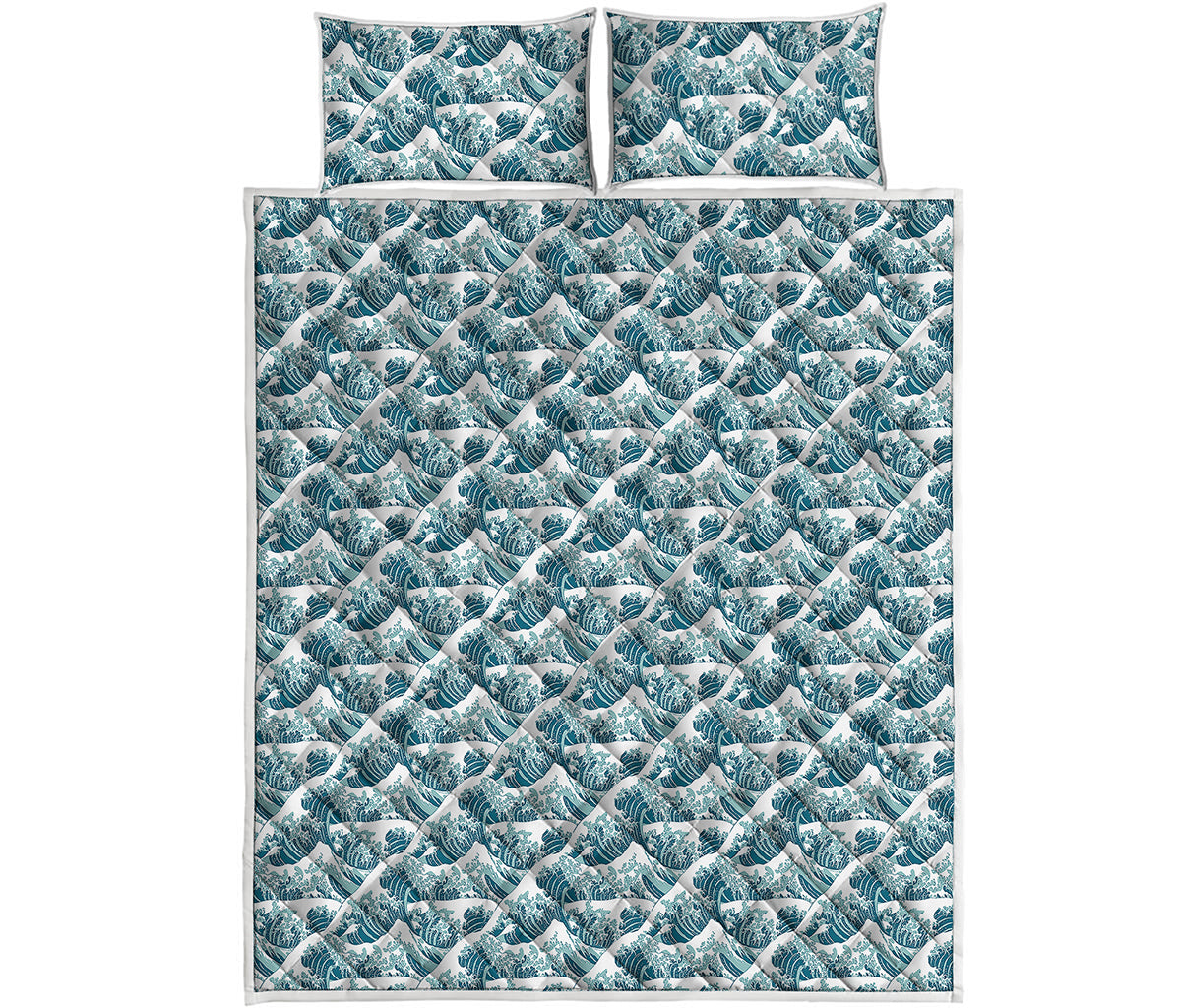 Japanese Kanagawa Wave Pattern Print Quilt Bed Set