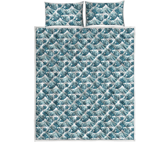 Japanese Kanagawa Wave Pattern Print Quilt Bed Set
