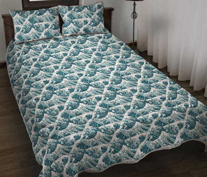 Japanese Kanagawa Wave Pattern Print Quilt Bed Set