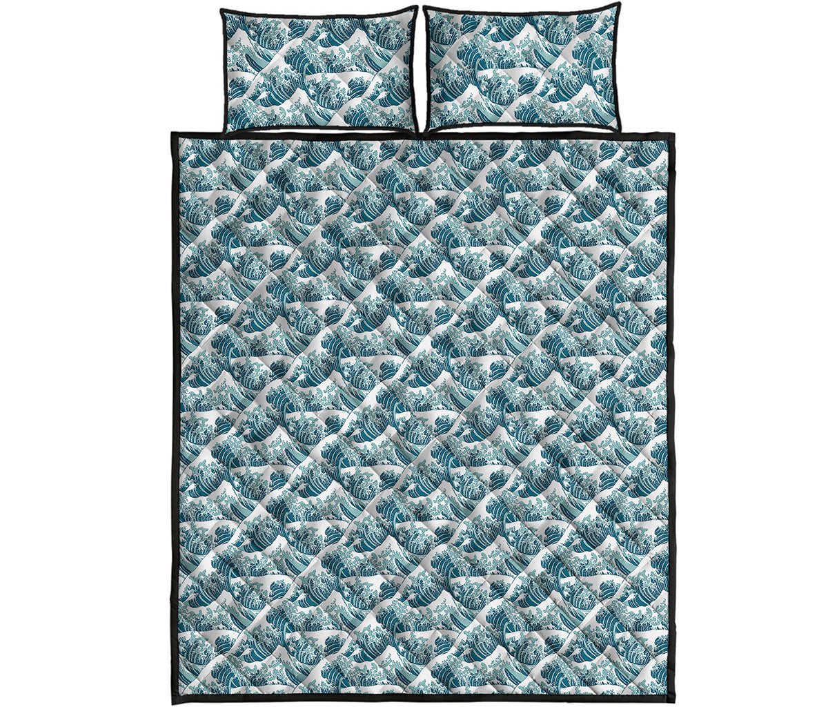 Japanese Kanagawa Wave Pattern Print Quilt Bed Set