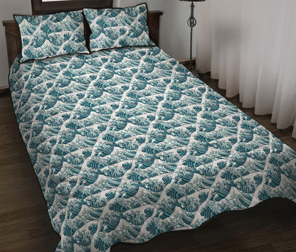 Japanese Kanagawa Wave Pattern Print Quilt Bed Set