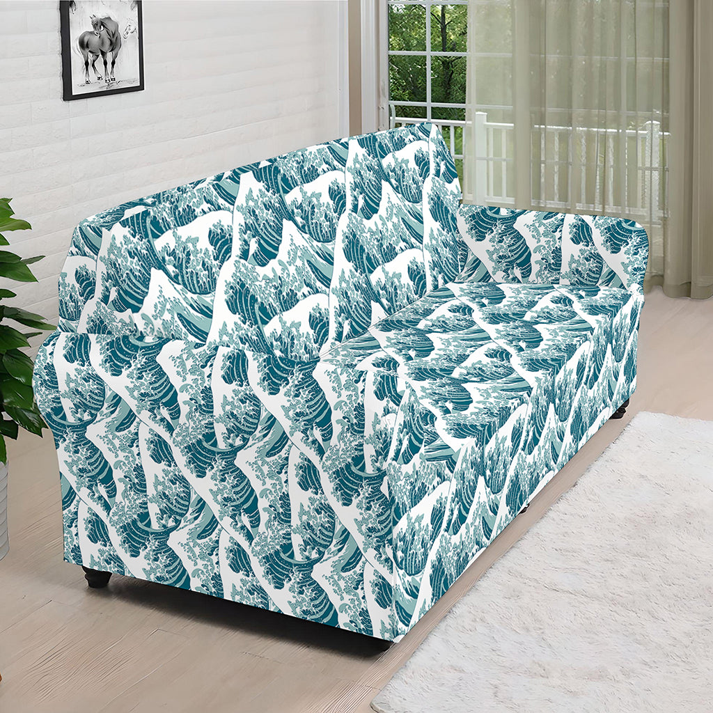 Japanese Kanagawa Wave Pattern Print Sofa Cover