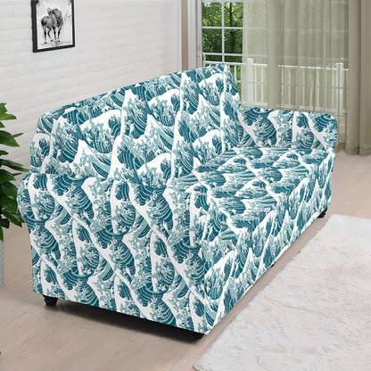 Japanese Kanagawa Wave Pattern Print Sofa Cover
