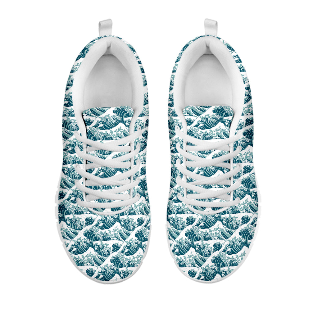 Japanese Kanagawa Wave Pattern Print White Sneakers