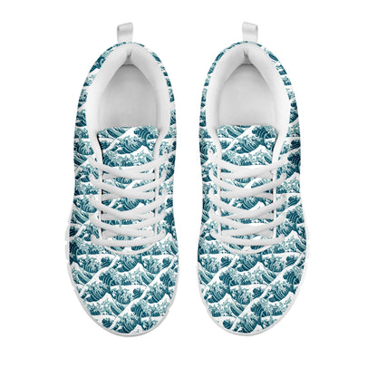 Japanese Kanagawa Wave Pattern Print White Sneakers