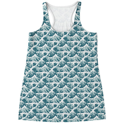 Japanese Kanagawa Wave Pattern Print Women's Racerback Tank Top
