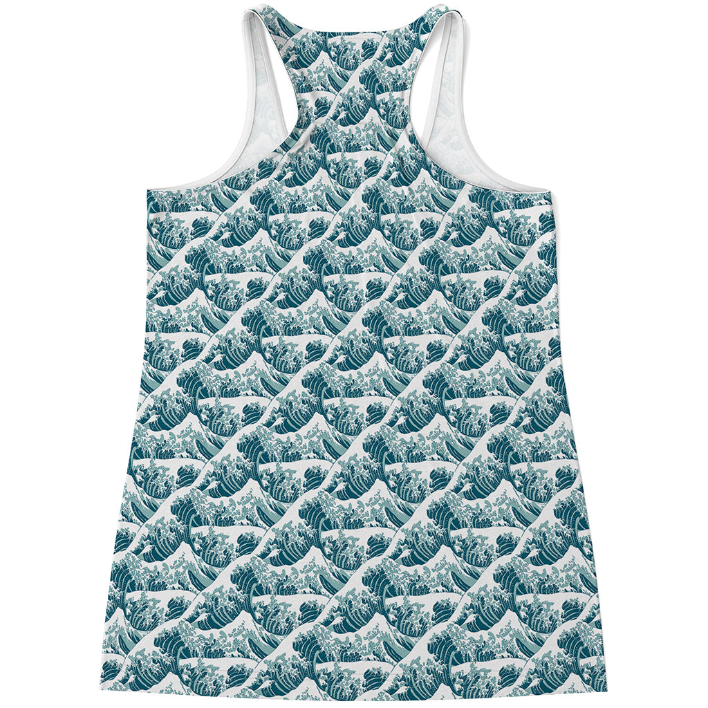 Japanese Kanagawa Wave Pattern Print Women's Racerback Tank Top