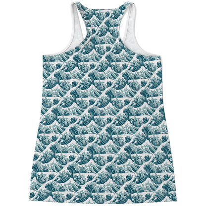 Japanese Kanagawa Wave Pattern Print Women's Racerback Tank Top