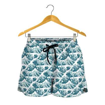 Japanese Kanagawa Wave Pattern Print Women's Shorts