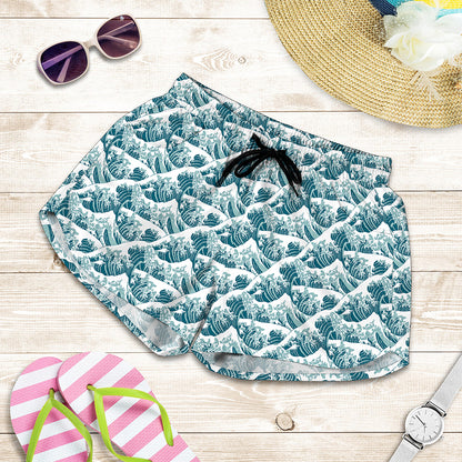 Japanese Kanagawa Wave Pattern Print Women's Shorts