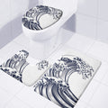 Japanese Kanagawa Wave Print 3 Piece Bath Mat Set