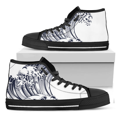 Japanese Kanagawa Wave Print Black High Top Shoes