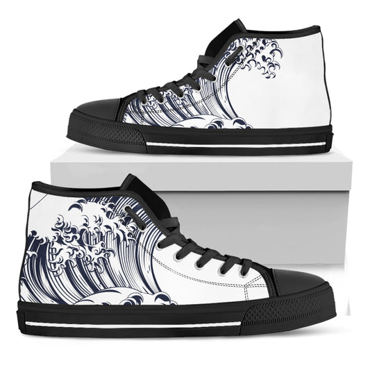 Japanese Kanagawa Wave Print Black High Top Shoes
