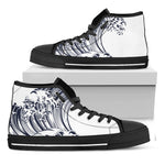 Japanese Kanagawa Wave Print Black High Top Shoes