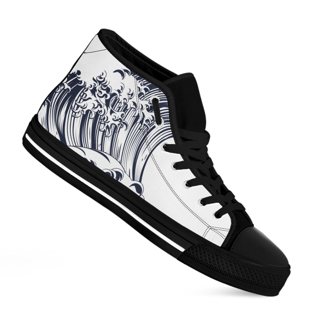 Japanese Kanagawa Wave Print Black High Top Shoes