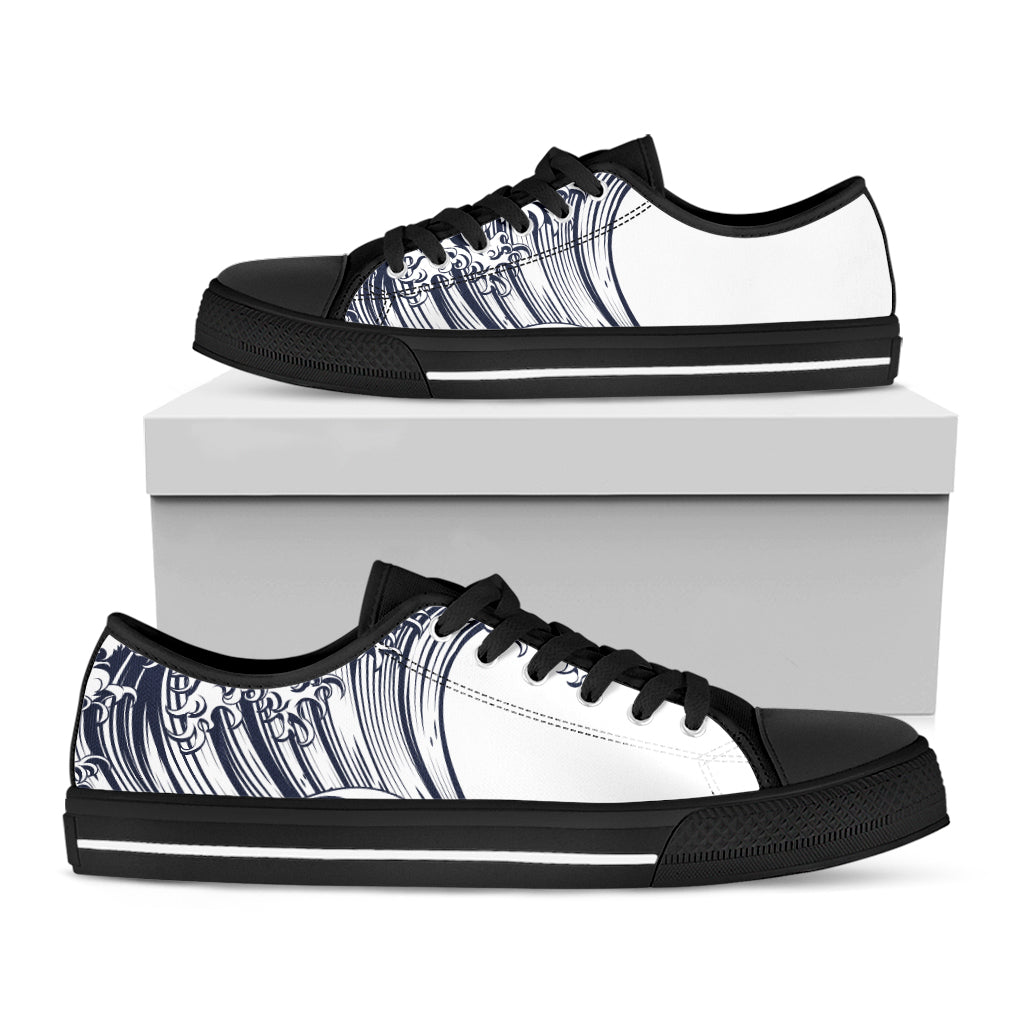 Japanese Kanagawa Wave Print Black Low Top Shoes 