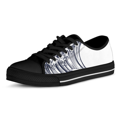 Japanese Kanagawa Wave Print Black Low Top Shoes 