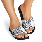 Japanese Kanagawa Wave Print Black Slide Sandals