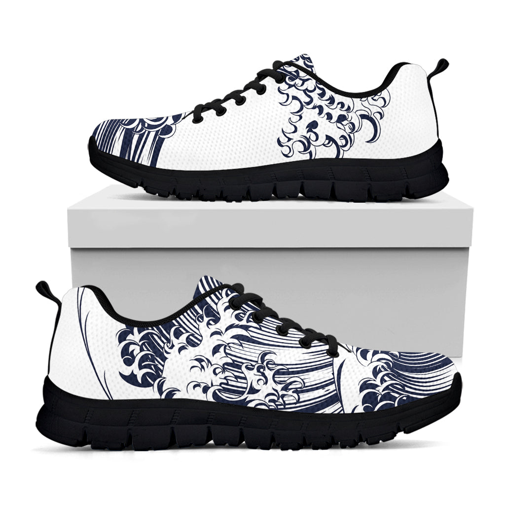 Japanese Kanagawa Wave Print Black Sneakers