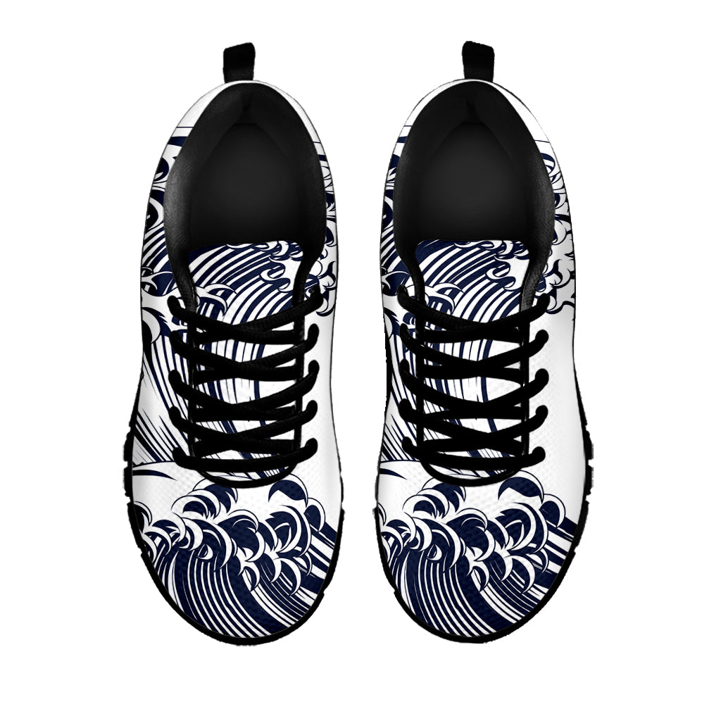 Japanese Kanagawa Wave Print Black Sneakers