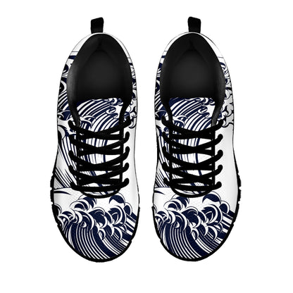 Japanese Kanagawa Wave Print Black Sneakers