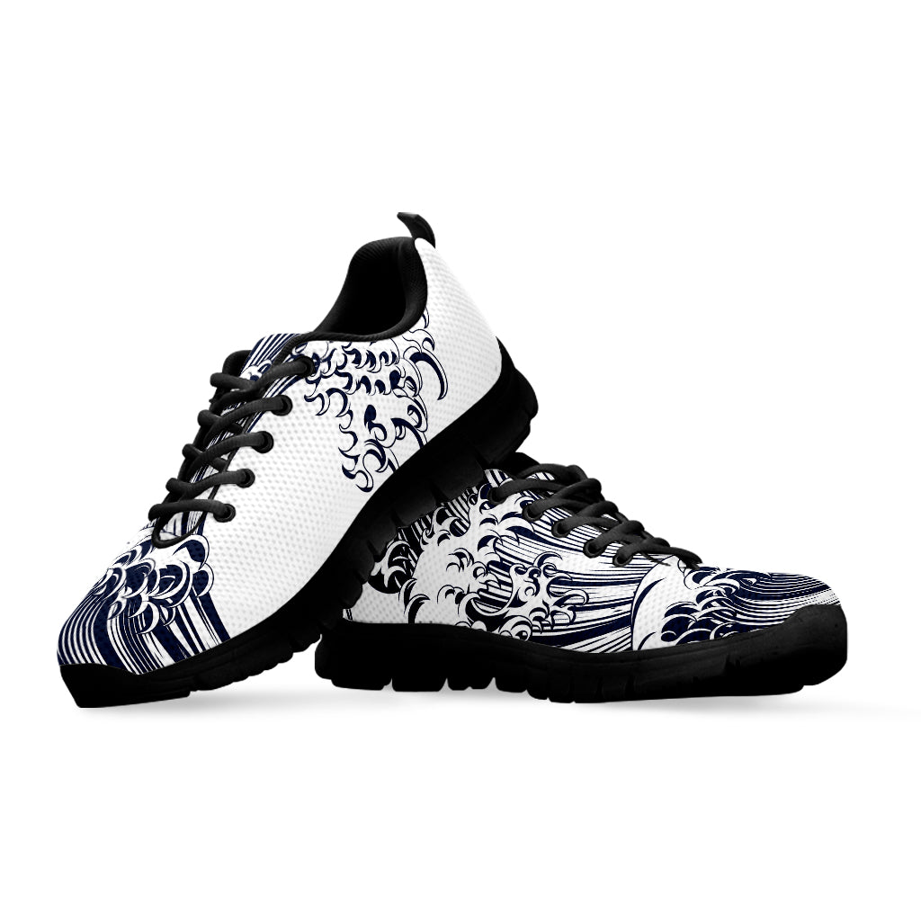 Japanese Kanagawa Wave Print Black Sneakers