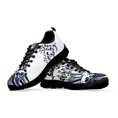 Japanese Kanagawa Wave Print Black Sneakers