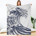 Japanese Kanagawa Wave Print Blanket