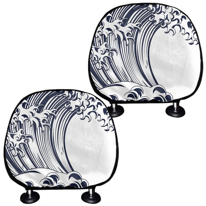 Japanese Kanagawa Wave Print Car Headrest Covers