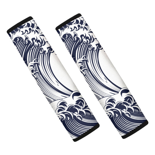 Japanese Kanagawa Wave Print Car Seat Belt Covers