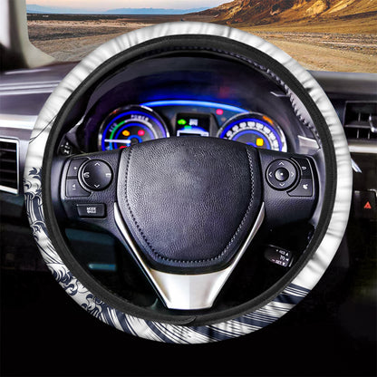 Japanese Kanagawa Wave Print Car Steering Wheel Cover