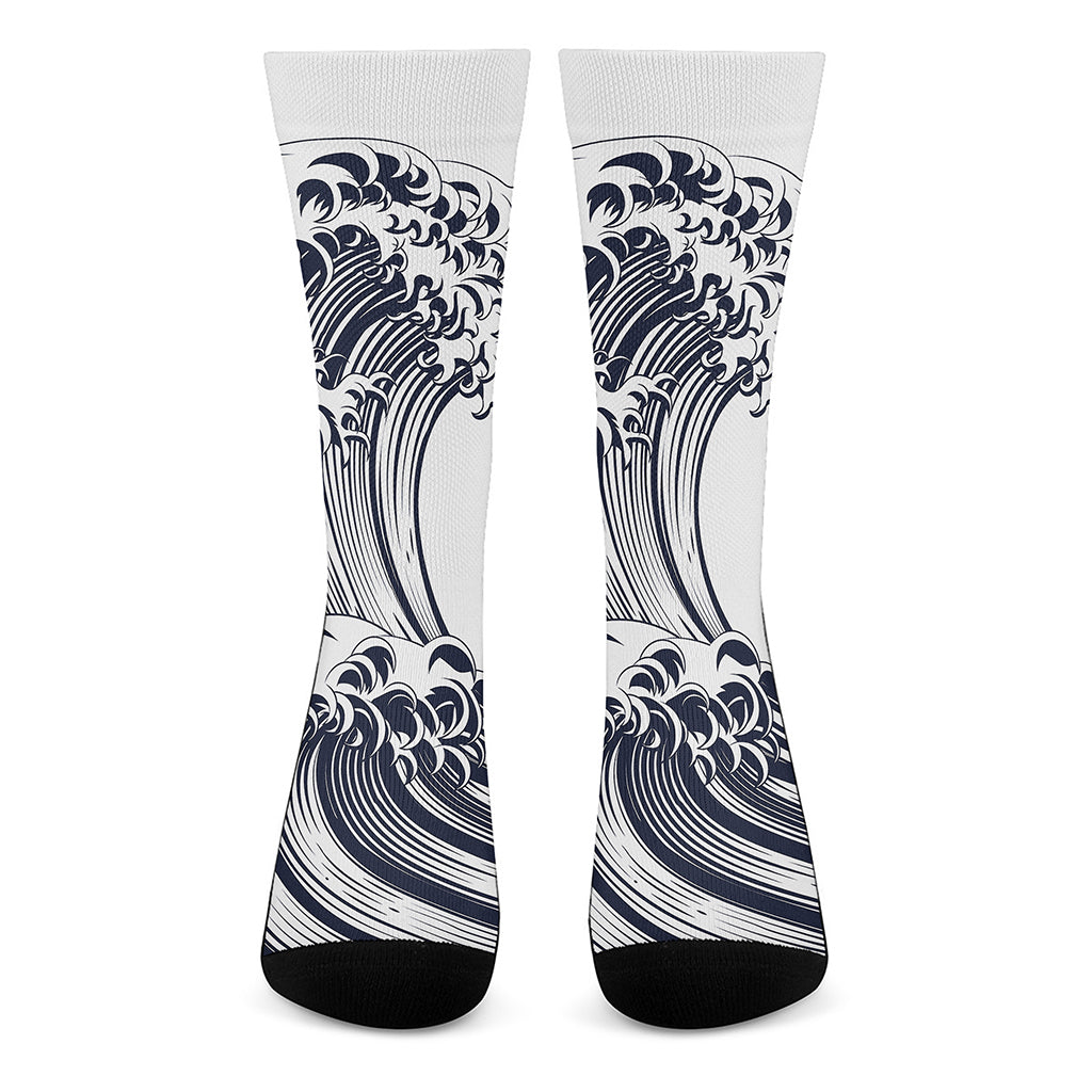 Japanese Kanagawa Wave Print Crew Socks