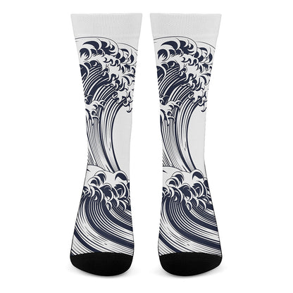 Japanese Kanagawa Wave Print Crew Socks