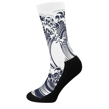 Japanese Kanagawa Wave Print Crew Socks