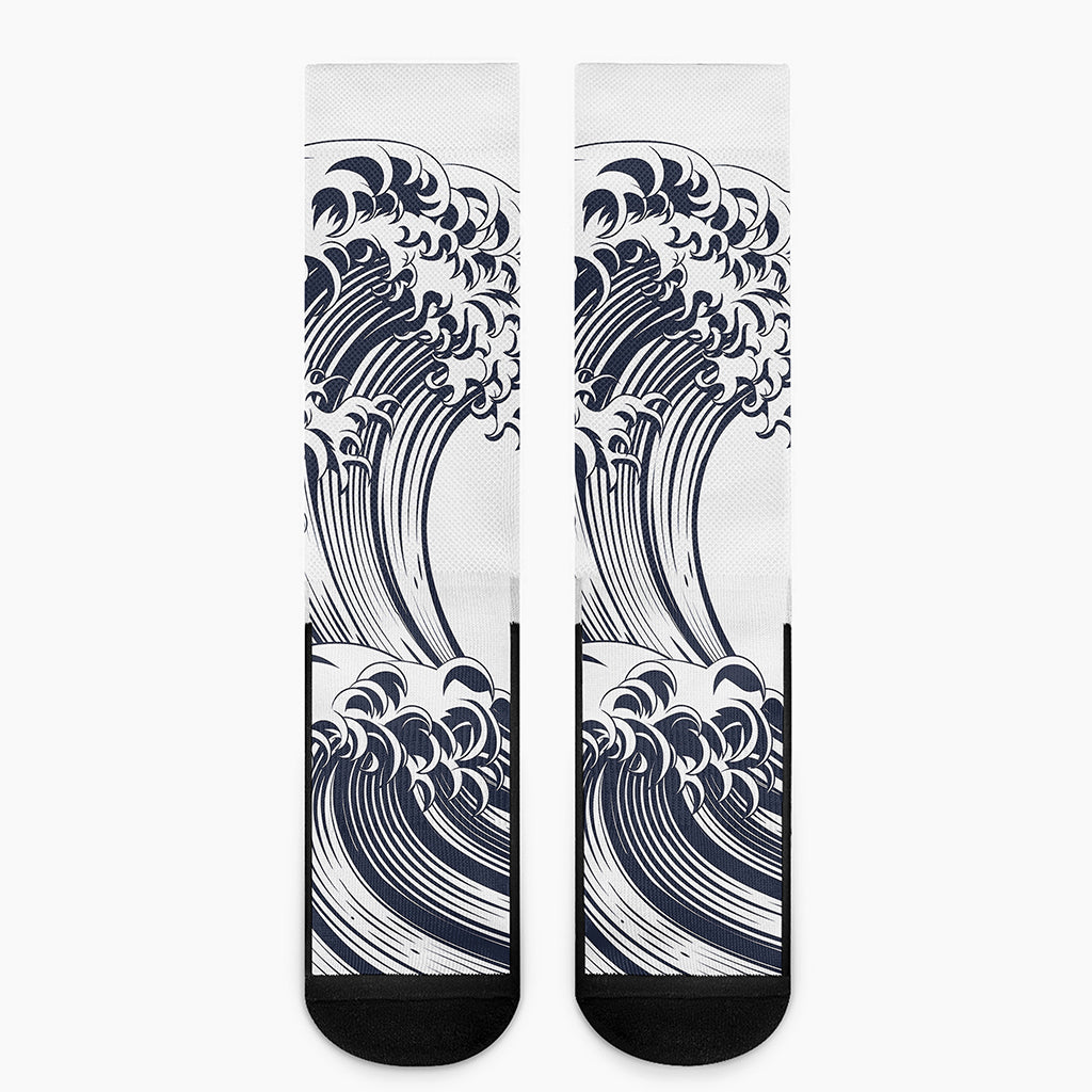 Japanese Kanagawa Wave Print Crew Socks