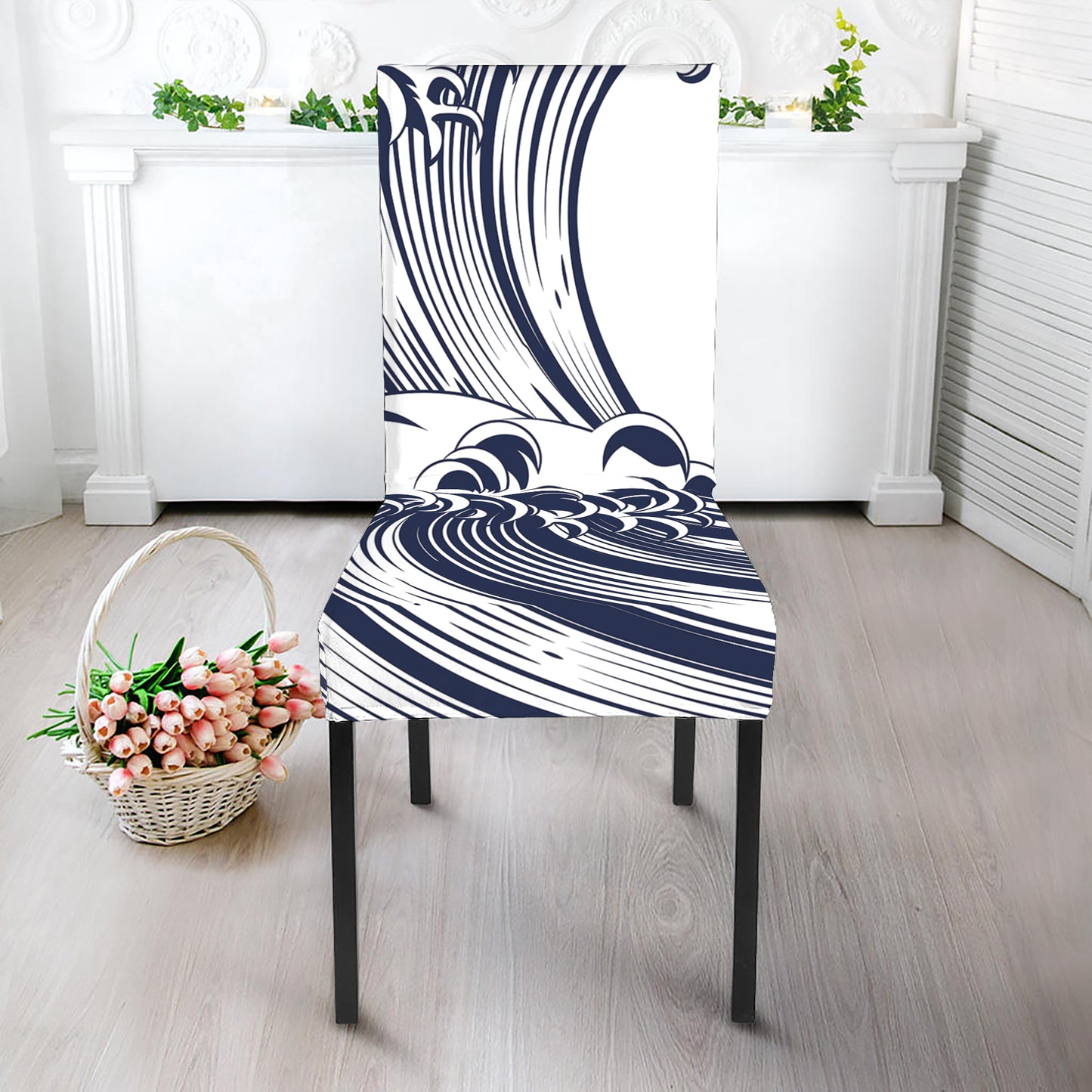 Japanese Kanagawa Wave Print Dining Chair Slipcover