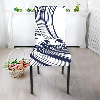 Japanese Kanagawa Wave Print Dining Chair Slipcover