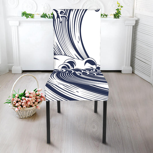 Japanese Kanagawa Wave Print Dining Chair Slipcover