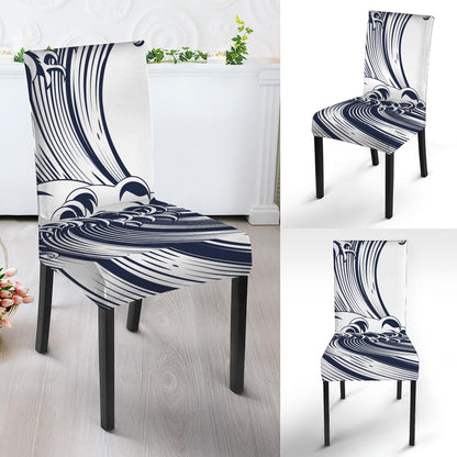 Japanese Kanagawa Wave Print Dining Chair Slipcover