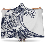 Japanese Kanagawa Wave Print Hooded Blanket