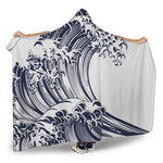 Japanese Kanagawa Wave Print Hooded Blanket