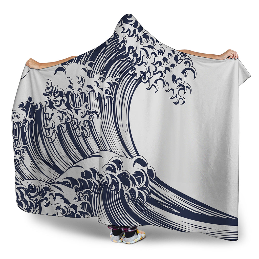 Japanese Kanagawa Wave Print Hooded Blanket