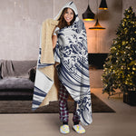 Japanese Kanagawa Wave Print Hooded Blanket