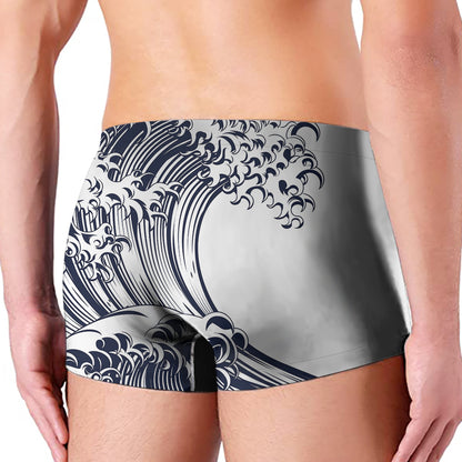 Japanese Kanagawa Wave Print Men's Boxer Briefs