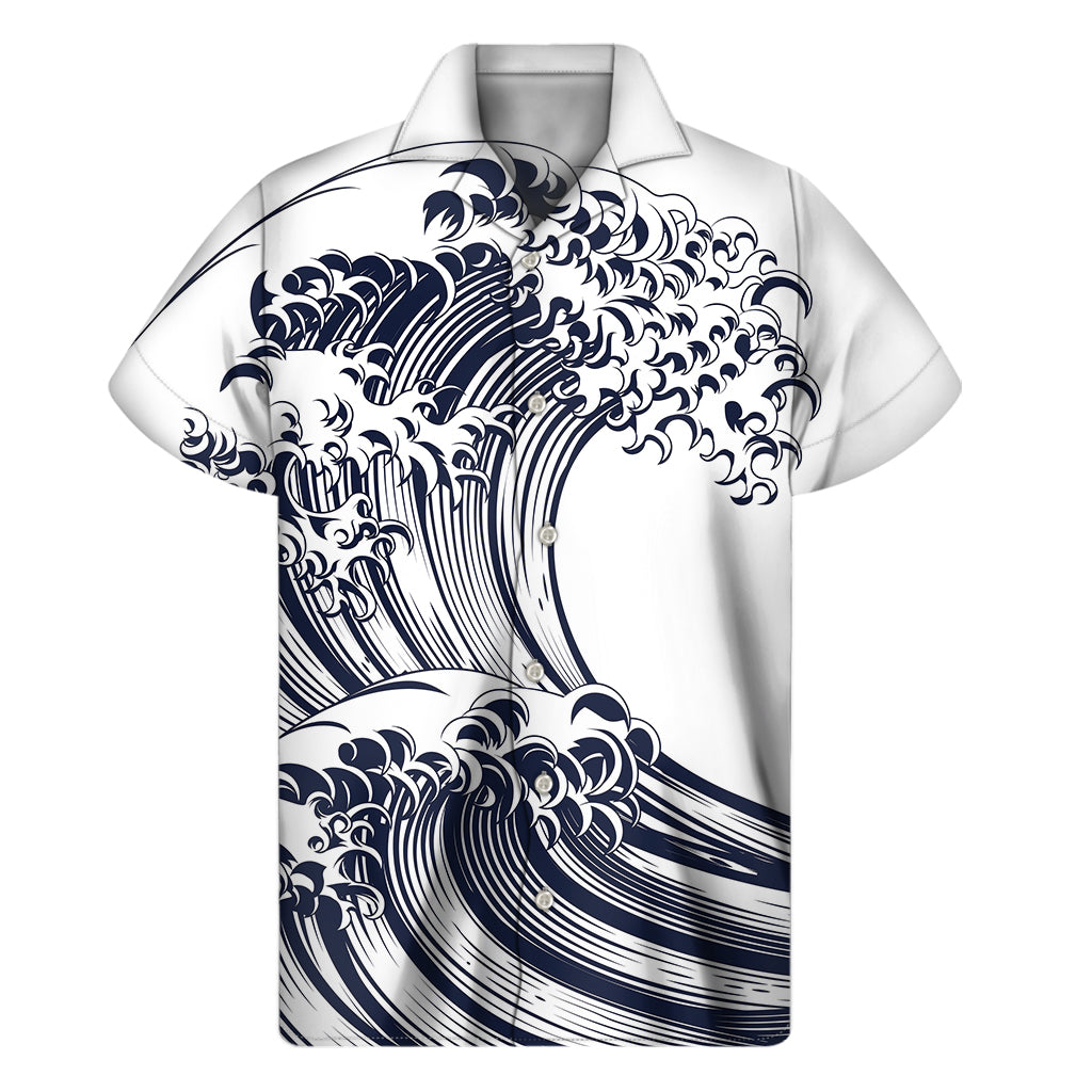 Japanese Kanagawa Wave Print Men's Short Sleeve Shirt