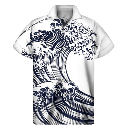 Japanese Kanagawa Wave Print Men's Short Sleeve Shirt