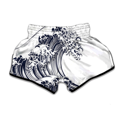 Japanese Kanagawa Wave Print Muay Thai Boxing Shorts