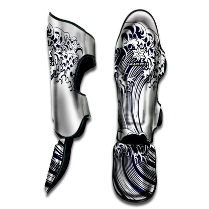 Japanese Kanagawa Wave Print Muay Thai Shin Guard