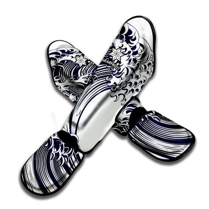 Japanese Kanagawa Wave Print Muay Thai Shin Guard