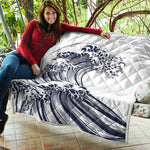 Japanese Kanagawa Wave Print Quilt